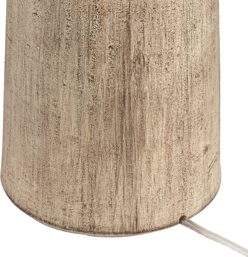 Totem Natural Wood Table Lamp - Sculpted Solid Wood Accent Lamp | Rustic Oatmeal Drum Shade Desk Light