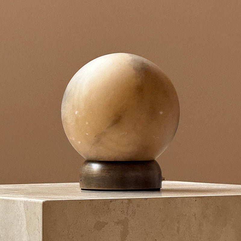 Trevi Table Lamp (Built-in Battery) - Rechargeable Natural Alabaster Wireless Lamp | Portable Bronze Cordless Accent Light