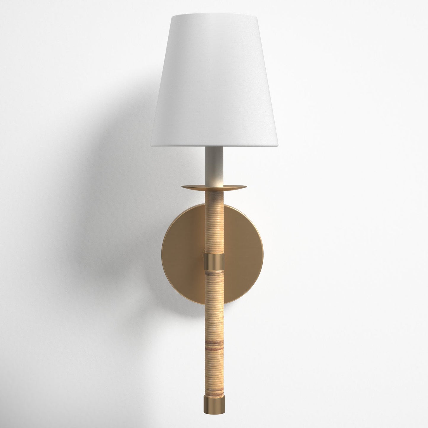 Tulum Wall Lamp - Handwrapped Rattan & Matte Brass Sconce | Boho Chic Fabric Shade Wall Light