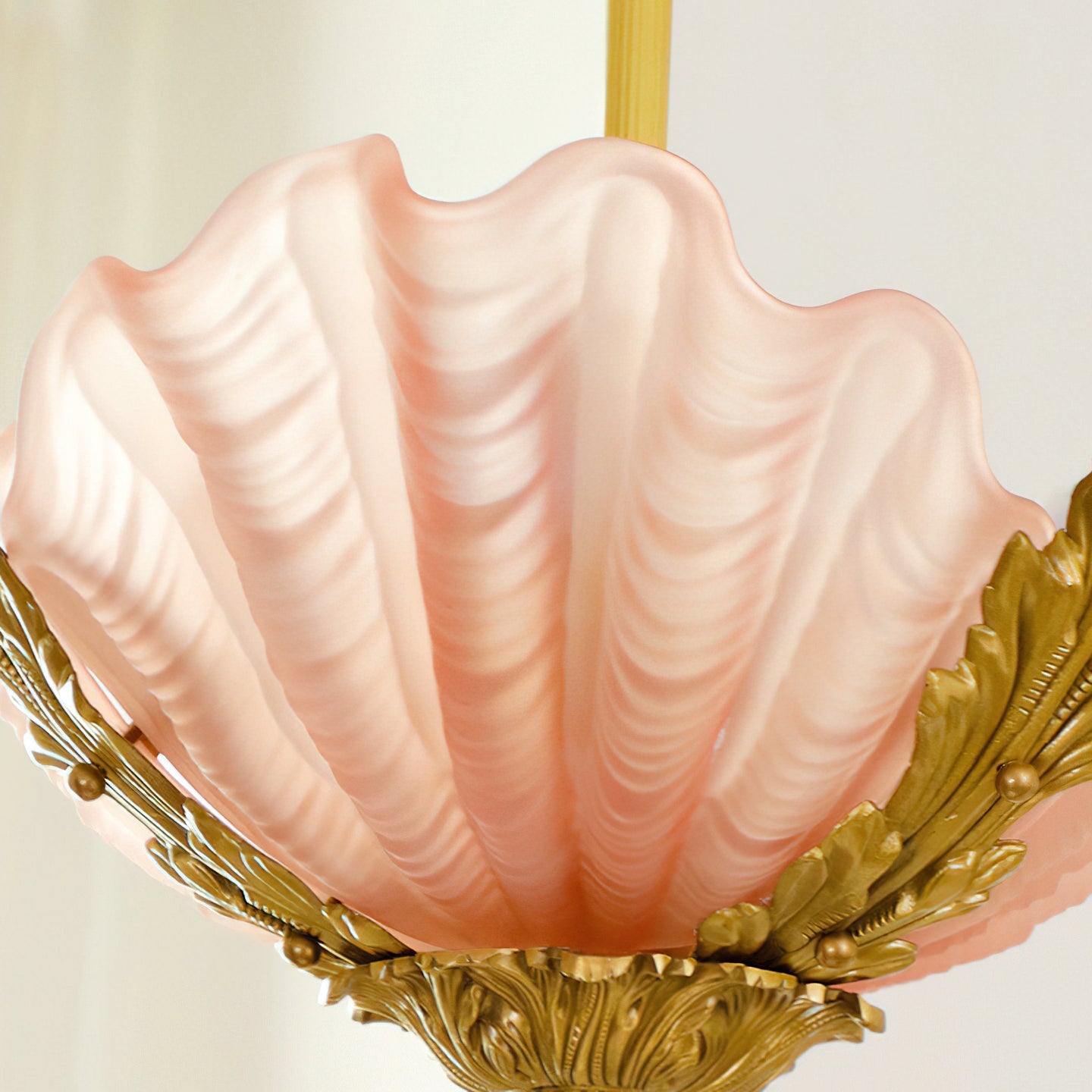 Velmira Shell Ceiling Lamp - Coastal Clam Shell Frosted Glass Sconce | Antiqued Brass Semi-Flush Mount Light