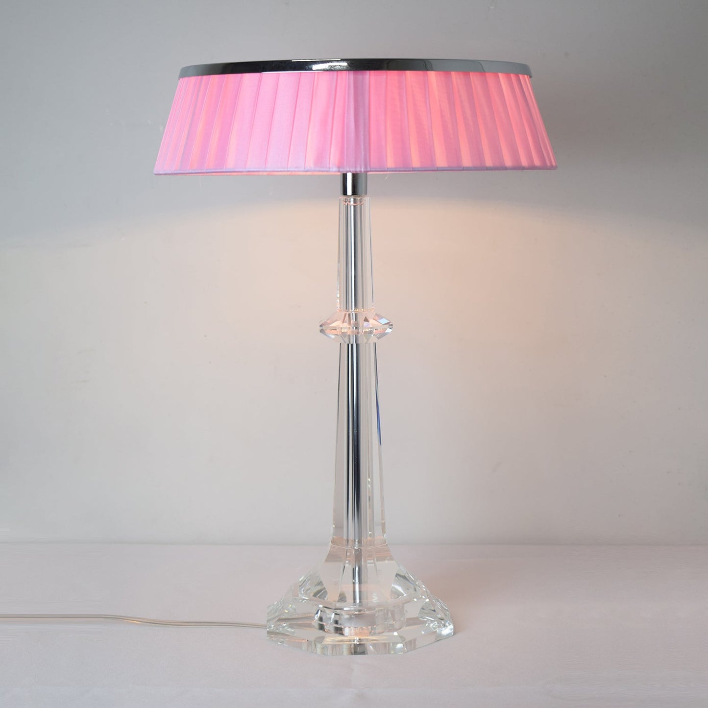 Versailles Table Lamp - K9 Crystal Body & Pleated Fabric Shade Light | Chrome Top LED Accent Desk Lamp