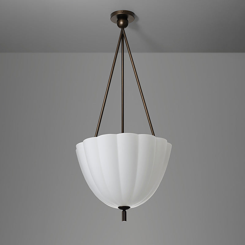 Volare Pendant Lamp - Scalloped Pressed Glass & Carved Brass Sconce | Austrian Secessionist Hanging Light