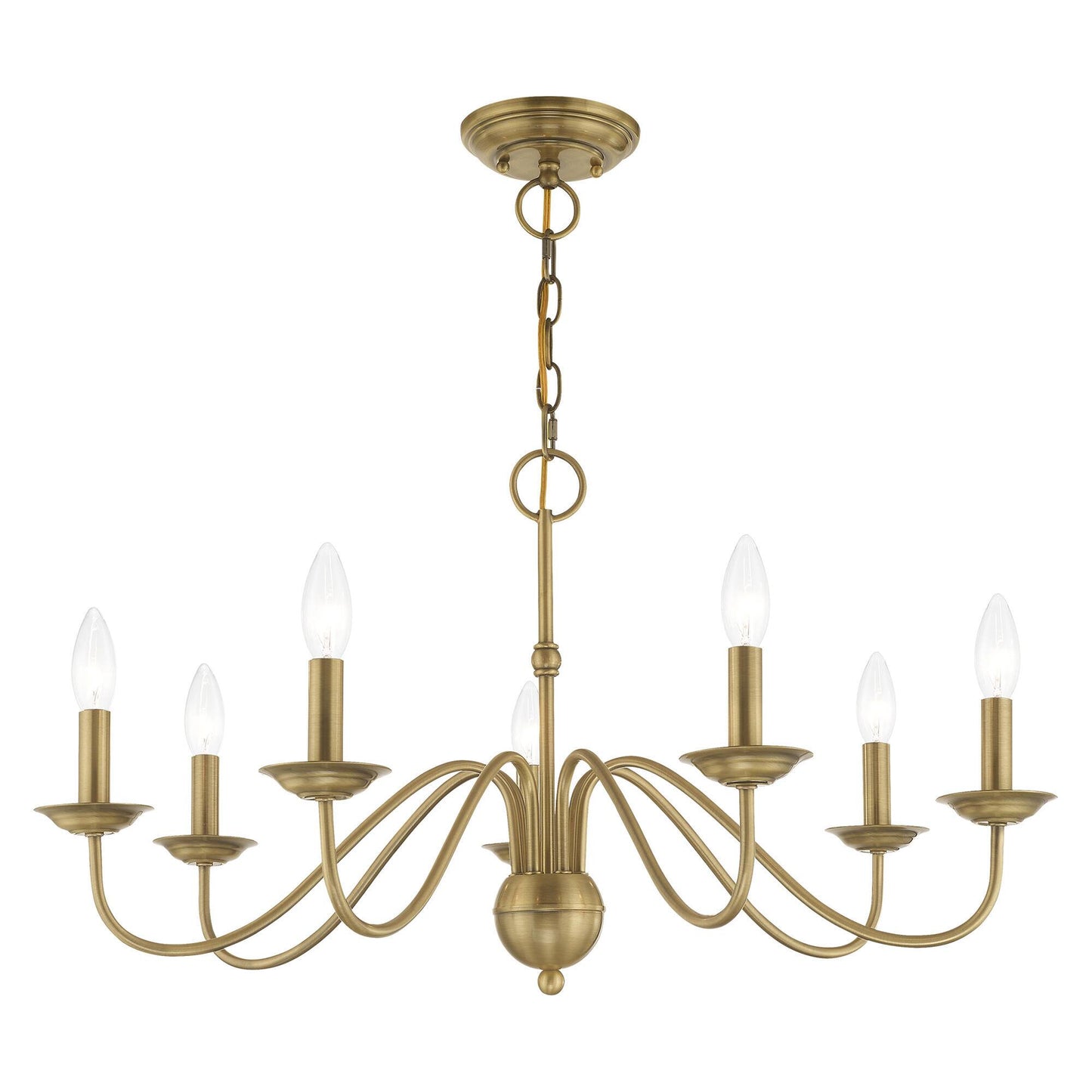 Windsor Luxury Brass Chandelier - Mid-Century Modern Candlestick Hanging Light | 3, 5, or 7-Head Island Pendant | E14 Base
