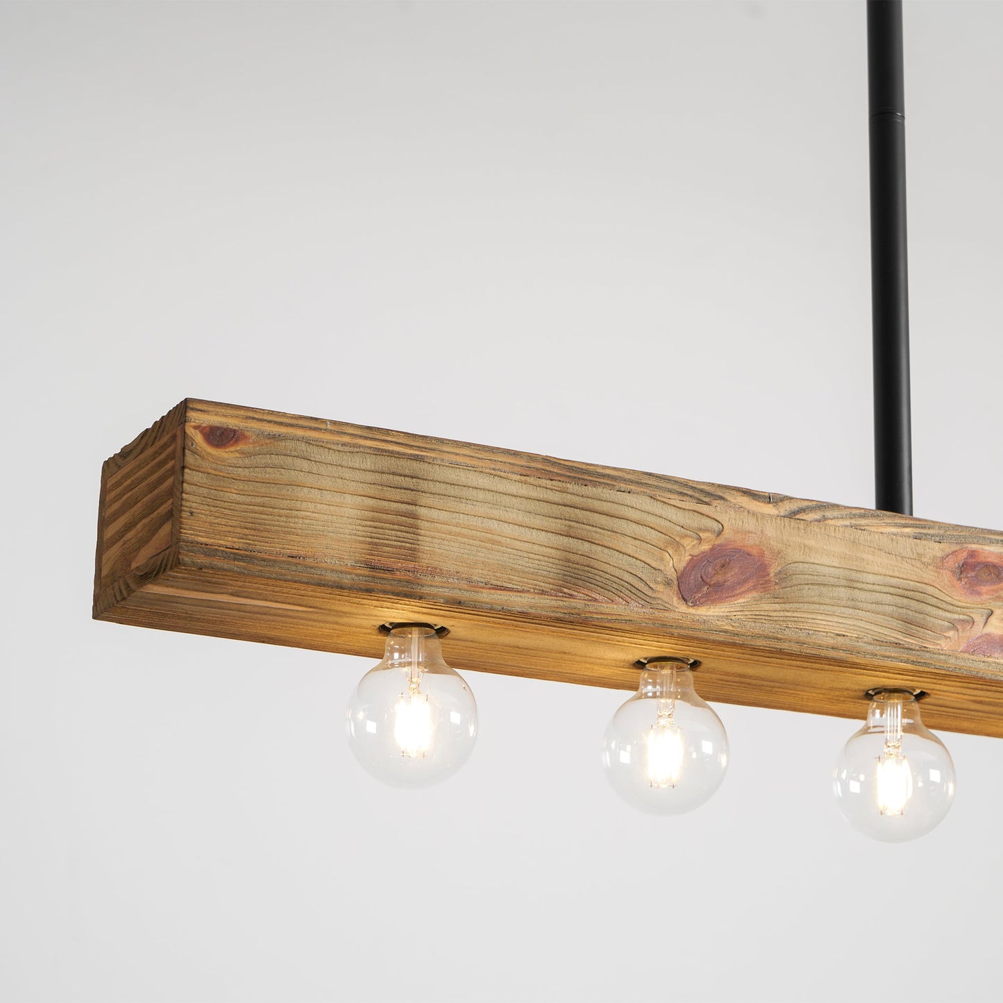 Wood-beam Island Chandelier - Rustic Farmhouse Solid Wood Linear Pendant | Industrial 4 or 5 Light Kitchen Island Chandelier