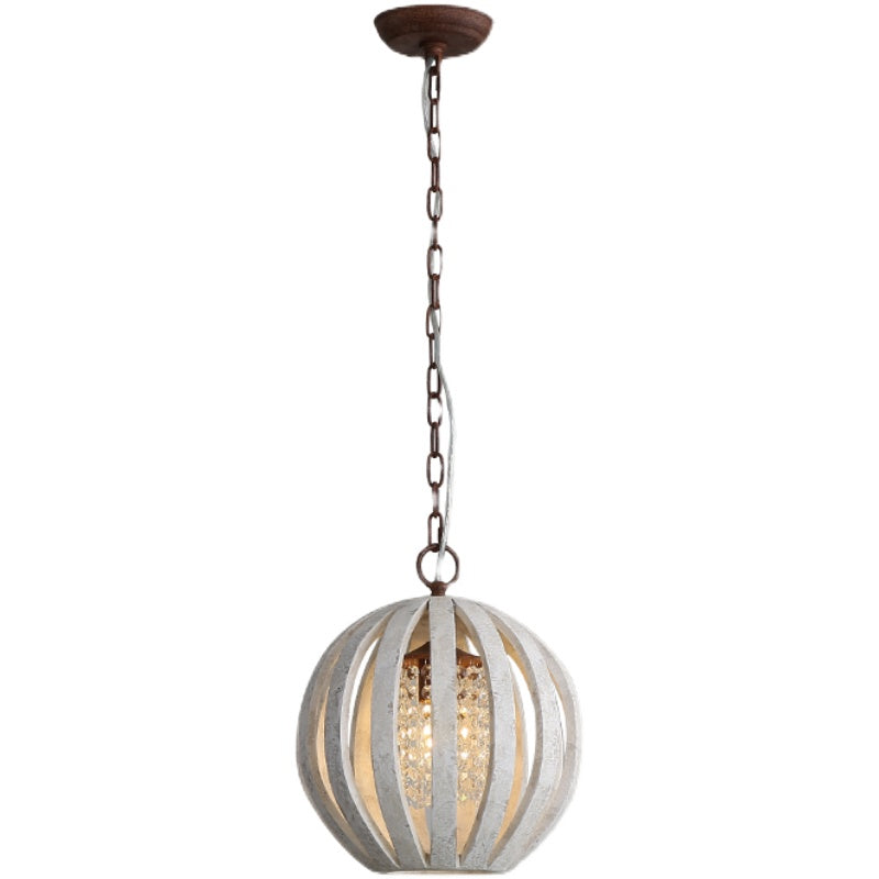 Wooden Globe Pendant Lamp - Artisanal Wood & Metal Orb Light | Rustic Contemporary Globe Chandelier
