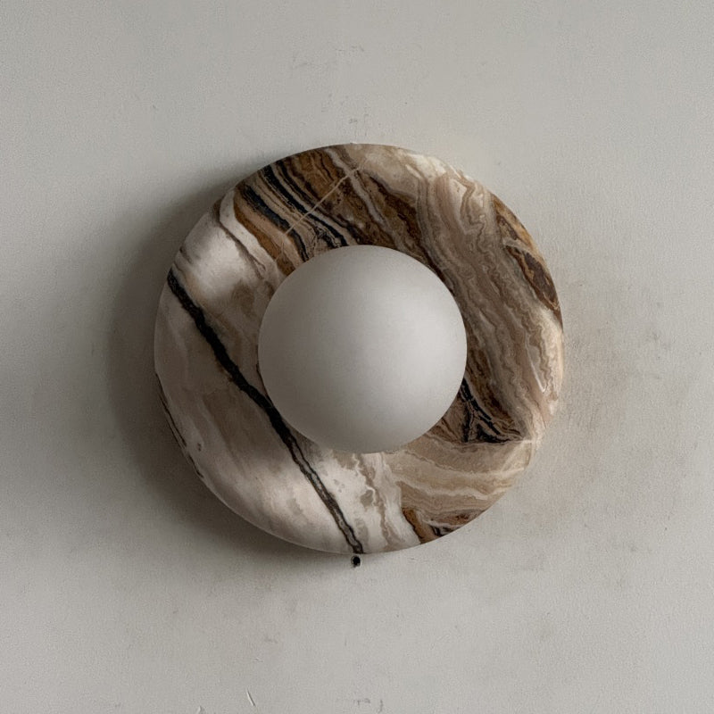 Orli Beige Marble Sconce - Curved Natural Cream Stone & Glass Globe Sconce