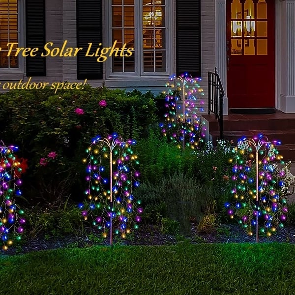 Solar Garden Lights Outdoor Decor - 100 LED Firework & Flame Effect Stake Light | Waterproof Pathway & Patio Accent |