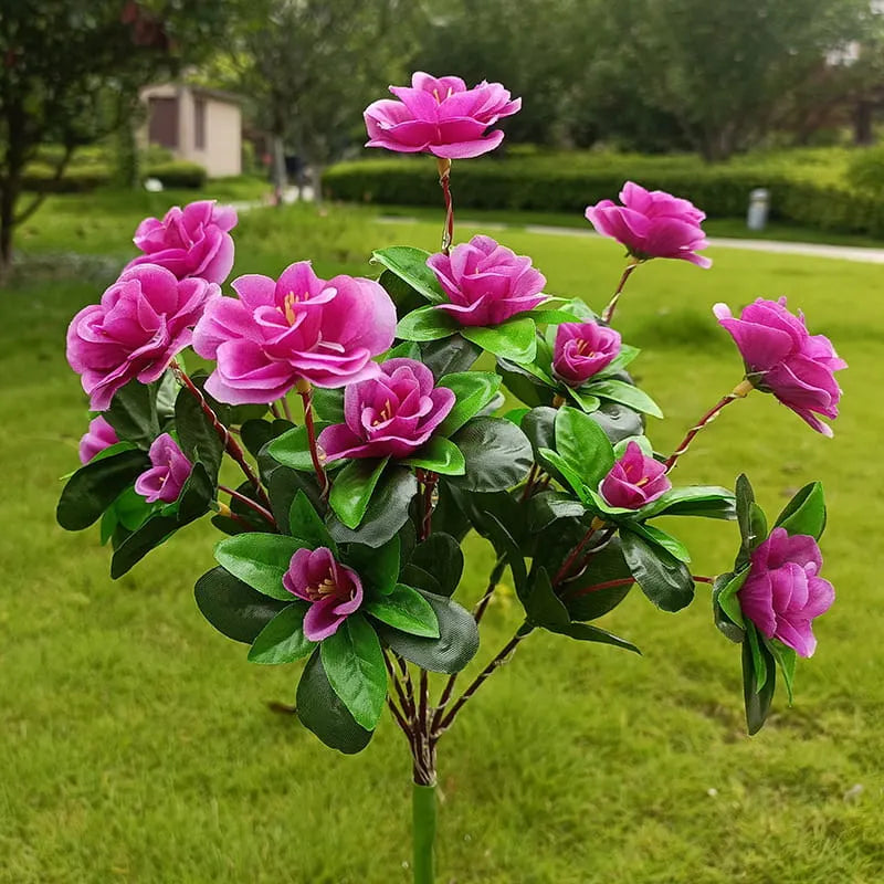EVEDIOR Solar Azalea Flower Lights - Dual Mode Warm & RGB Outdoor Garden Stake | IP-Rated Waterproof Floral Pathway Sconce