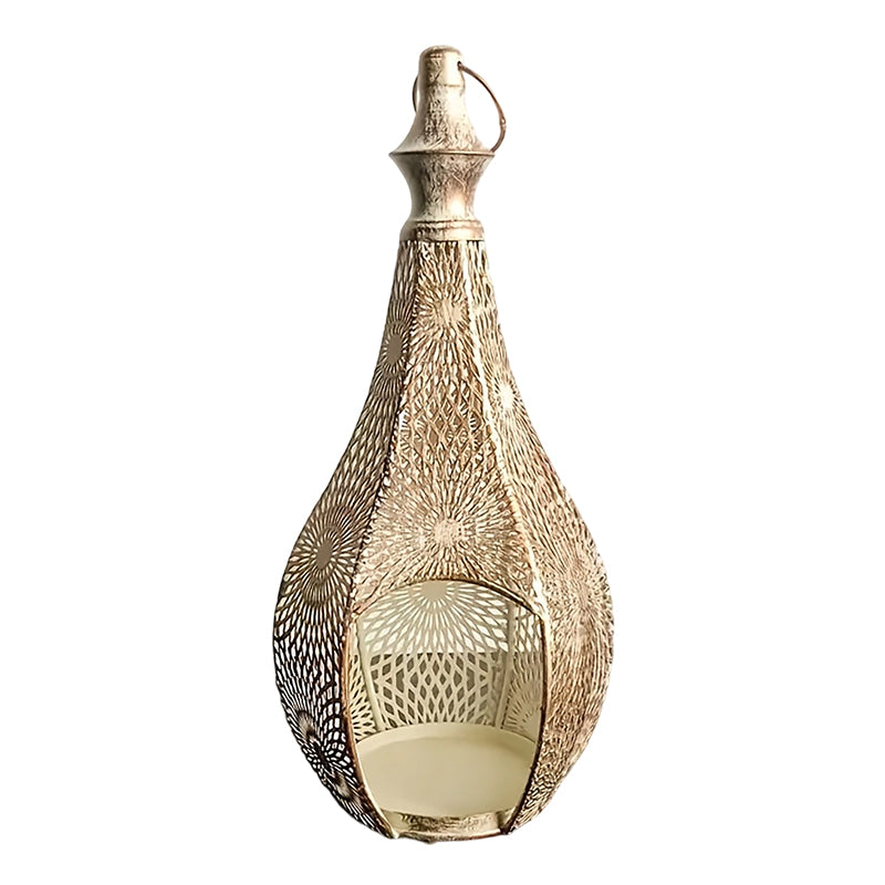 Hollow-Out Metal Candle Holder Ornament - Black Varnish Cutout Pillar Lantern | Artistic Shadow Pattern Tabletop Sconce