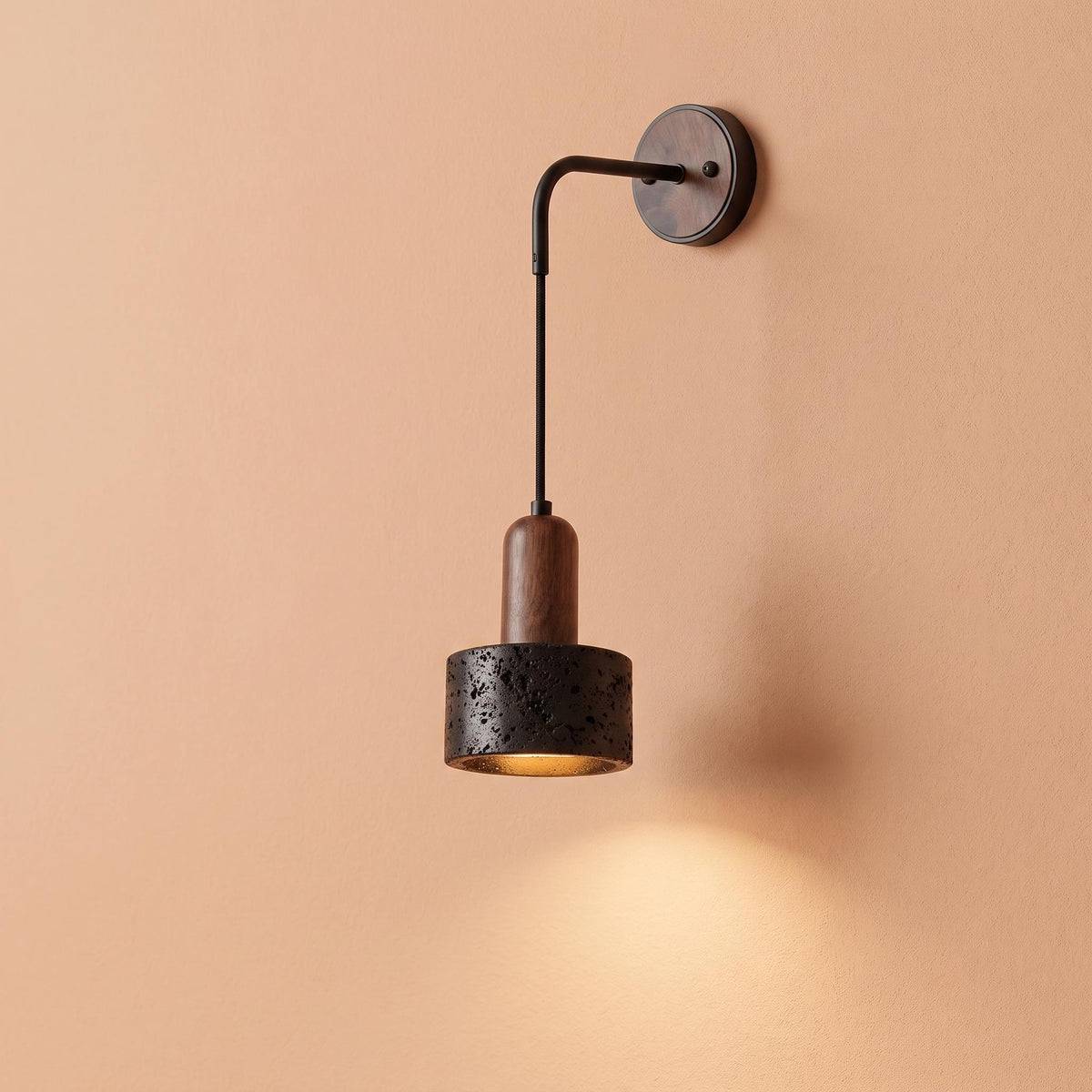 Travertine Stone Wall Sconce - Natural Textured Travertine & Walnut Wood Sconce