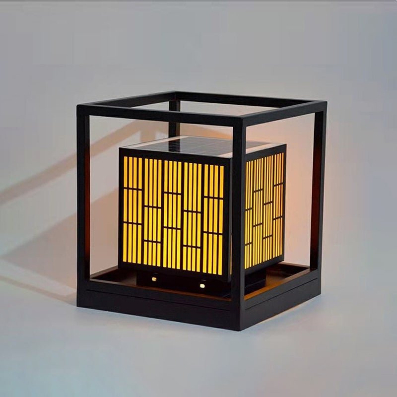 Vintage Window Grilles Solar Post Lamp – Modern Outdoor Waterproof Scagliola Pillar Light