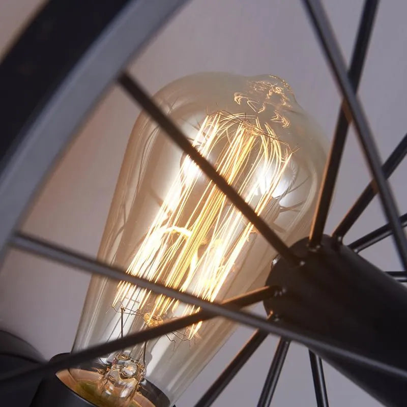 Industrial Spoked Wheel Wall Light - Matte Black Iron Wagon Wheel Sconce