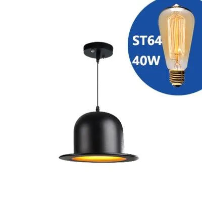 Bowler Hat Industrial Pendant Light - Matte Black & Reflective Gold Aluminum Edison Pendant