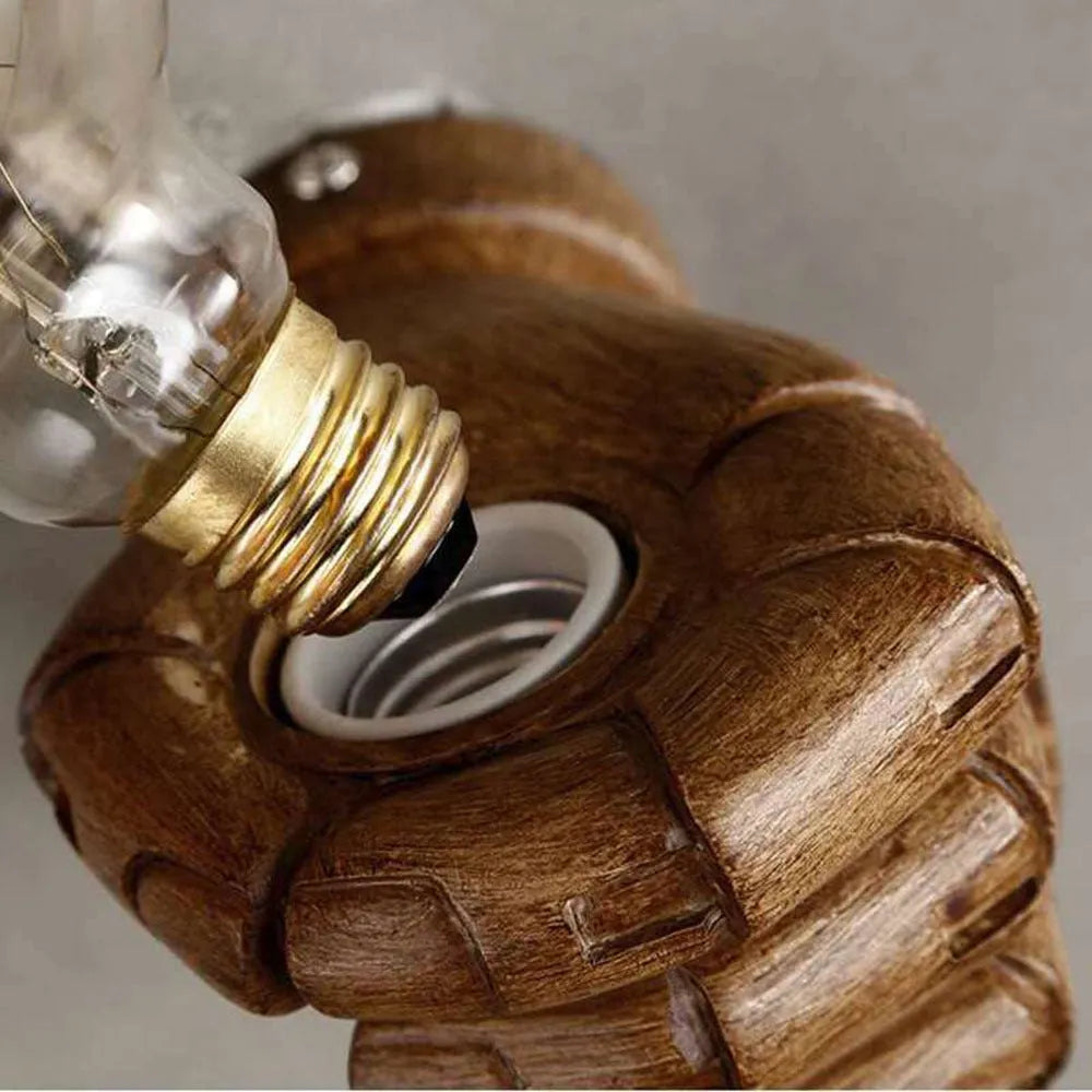 Steampunk Hand Wall Lamp - Sculpted Resin Fist & Iron Wall Sconce