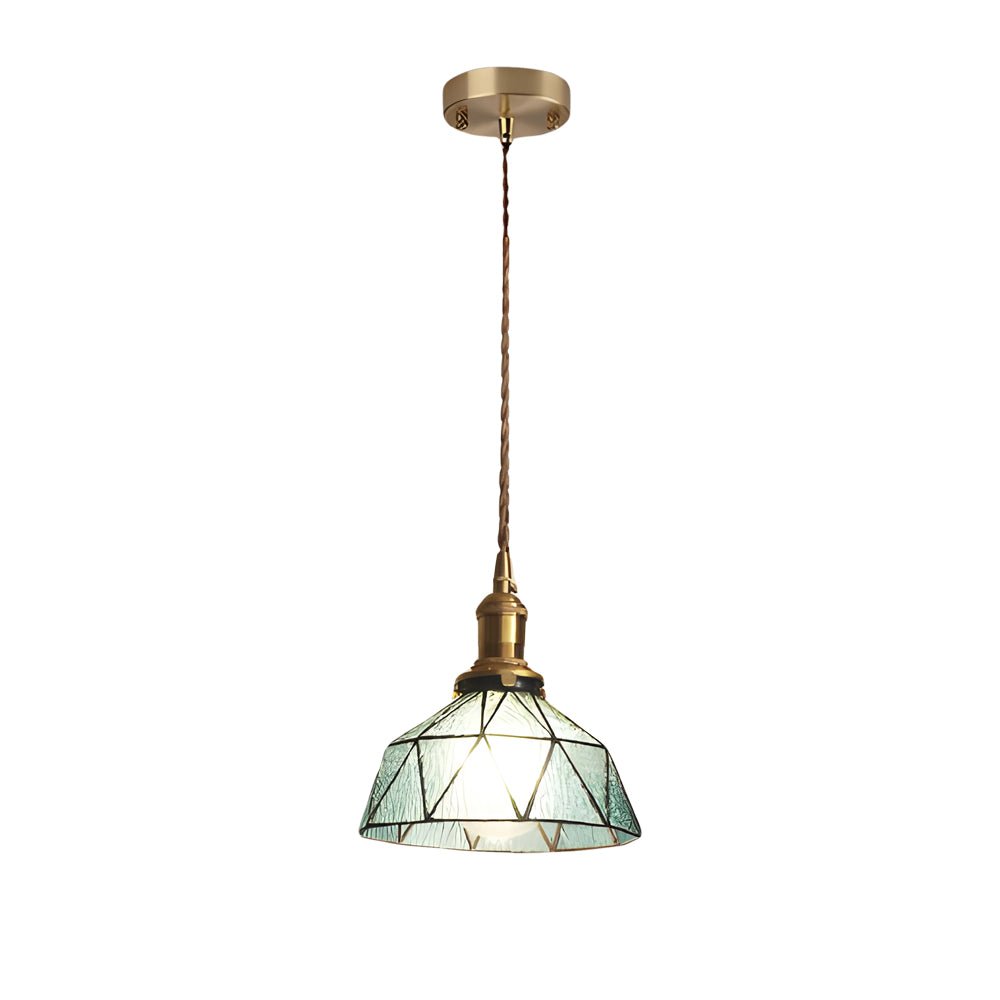 Vintage Stained Glass Pendant Light – Handcrafted Cone Hanging Ceiling Lamp