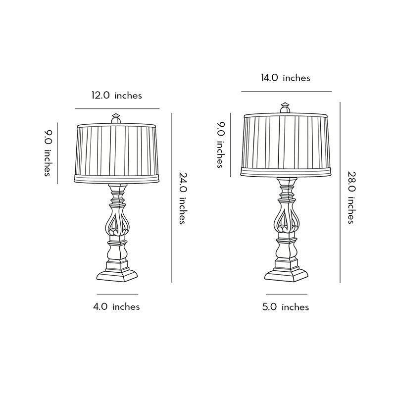 Vintage Wood Table Lamp – Distressed Tower Resin Base & Striped Linen Drum Shade Light