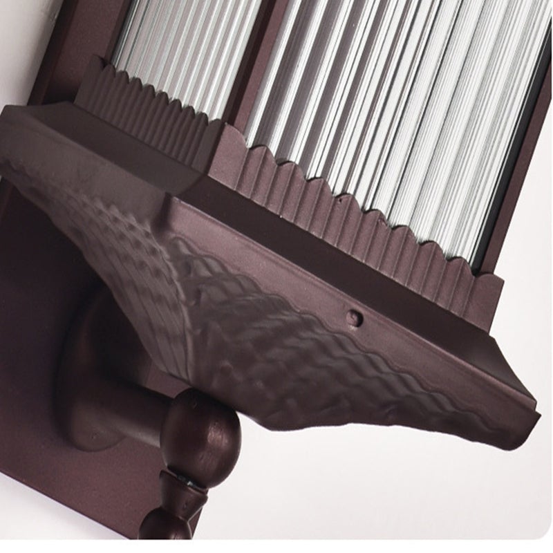 Vintage Striped Glass Solar Outdoor Wall Sconce – Retro Brown IP65 Waterproof Architectural Light
