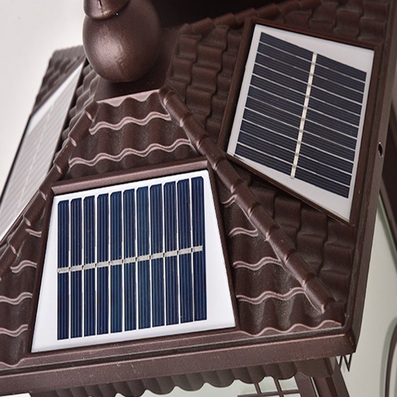 Vintage Striped Glass Solar Outdoor Wall Sconce – Retro Brown IP65 Waterproof Architectural Light