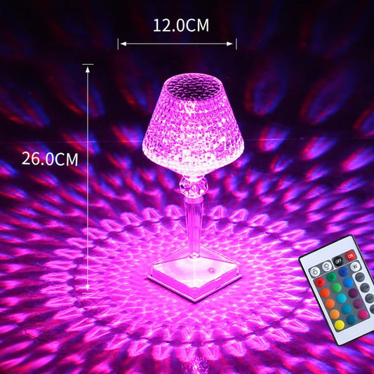 Crystal Diamond Table Lamp - Rechargeable LED Cordless Bedside Sconce | Touch Control Dimming Nightstand Light | Clear Acrylic