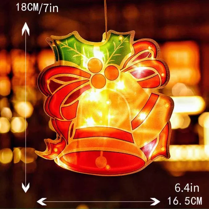 Christmas Window Hanging Lights - LED Silhouette Acrylic Battery Operated Sconce | Holiday Window Pendant Light | Santa, Reindeer & Star