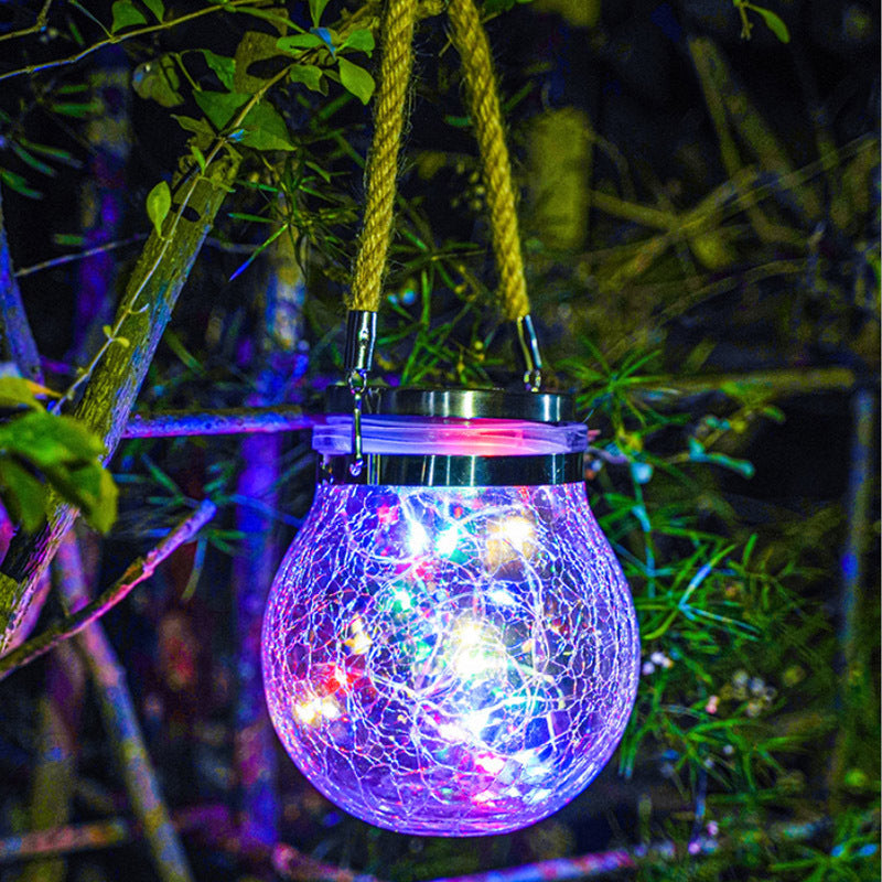 Solar Crack Ball Garden Hanging Light - Waterproof Cracked Glass Outdoor Lantern