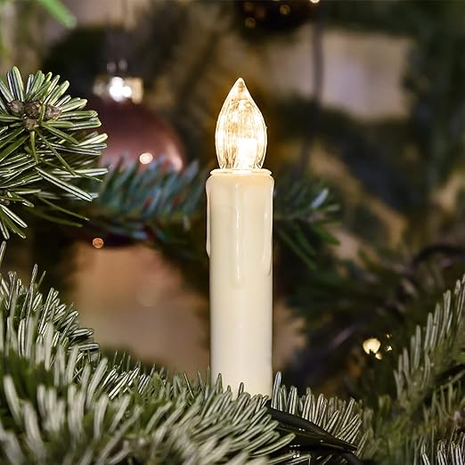 Wireless Flameless Christmas Tree Candles - 10-Pack Remote Control LED Taper Lights | Window Suction & Floating Candle Clips