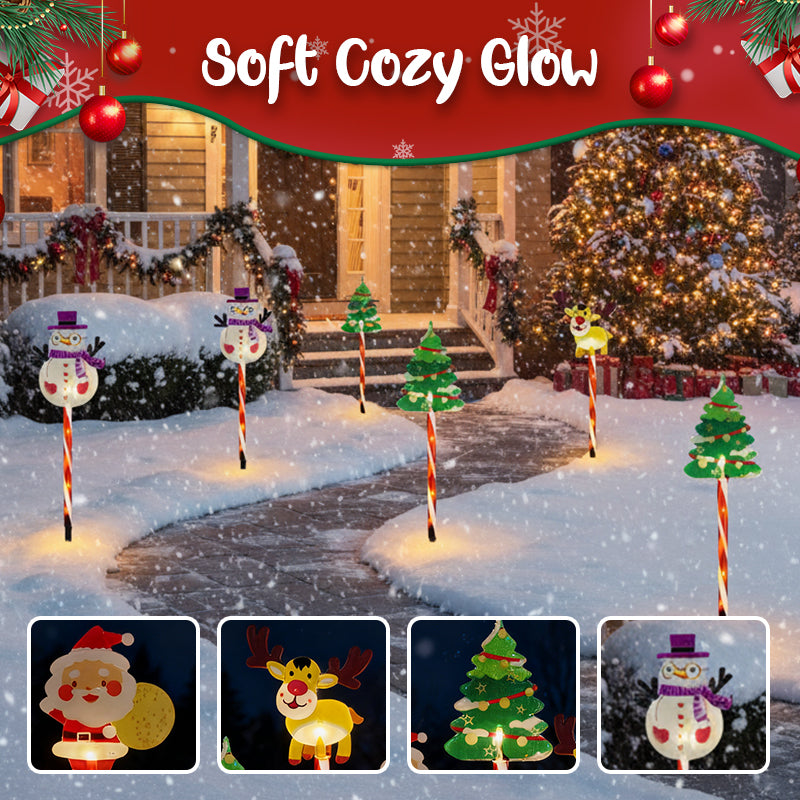 6-Pack Solar Christmas Decorative Lights - Waterproof LED Landscape Pathway Stakes | Hybrid Battery & Solar Yard Ornaments