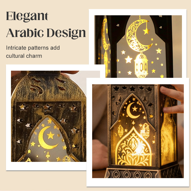 LED Ramadan Lantern Decorations - Traditional Arabic Eid Tabletop Light | Hanging Candle Sconce Party Centerpiece | Gold & Bronze