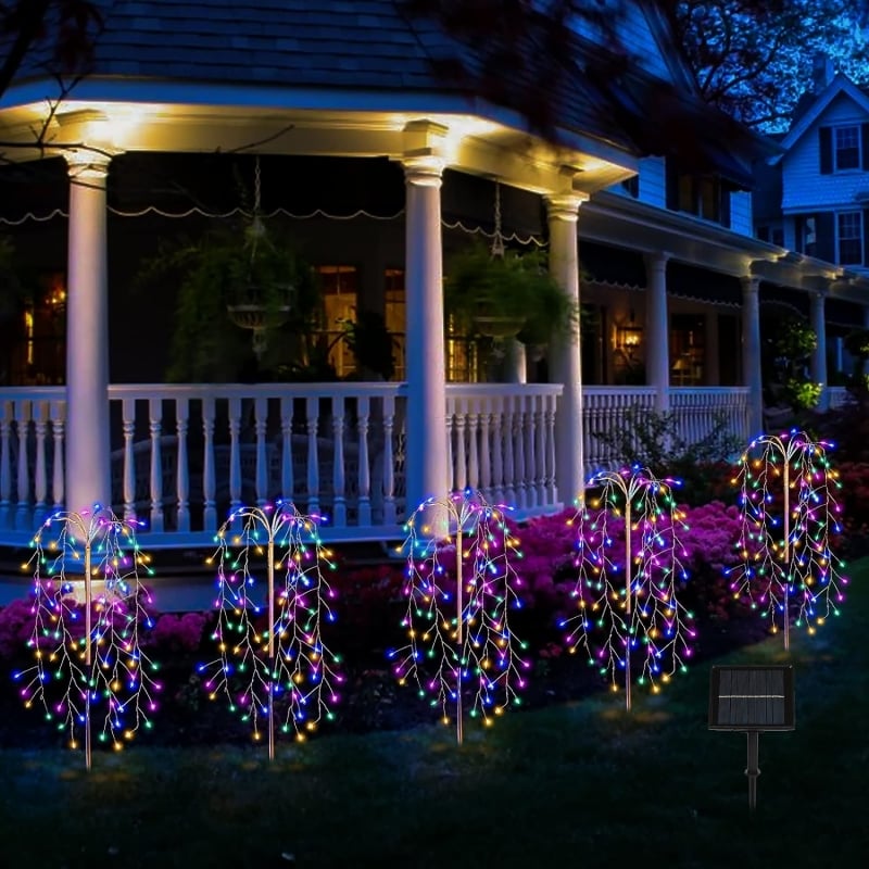 Solar Garden Lights Outdoor Decor - 100 LED Firework & Flame Effect Stake Light | Waterproof Pathway & Patio Accent |