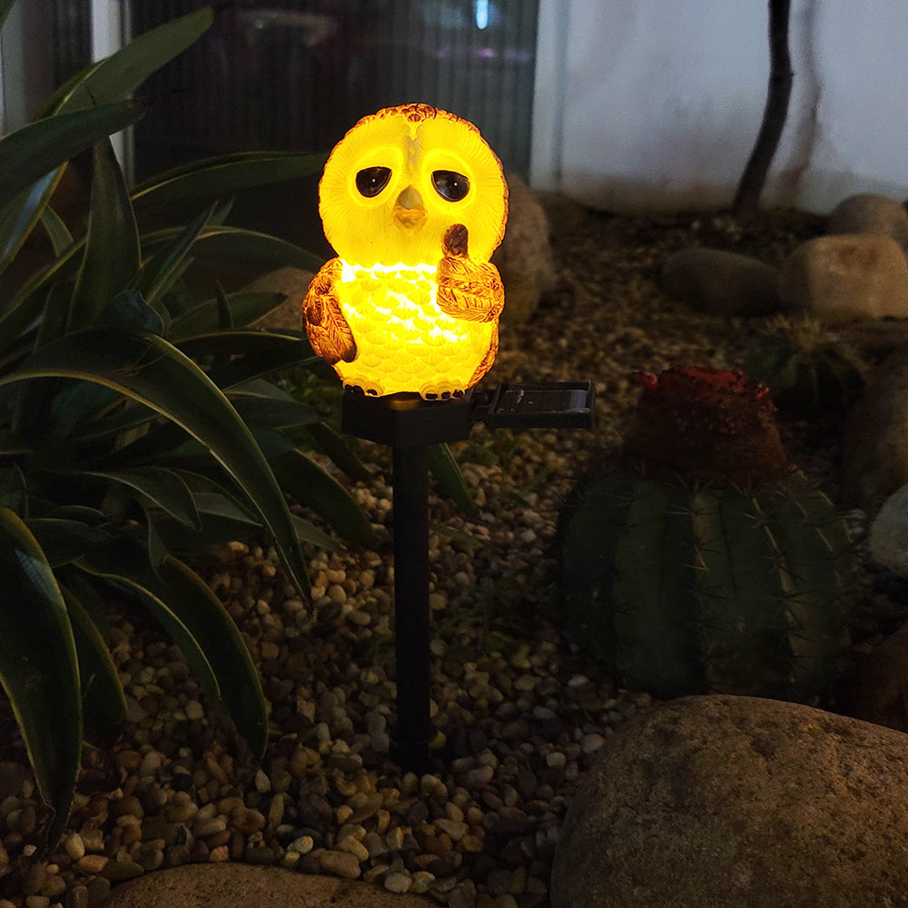 Owl Solar Garden Stake Light - Resin Animal Landscape Lamp | IP65 Waterproof LED Pathway & Flower Bed Sconce | Warm White