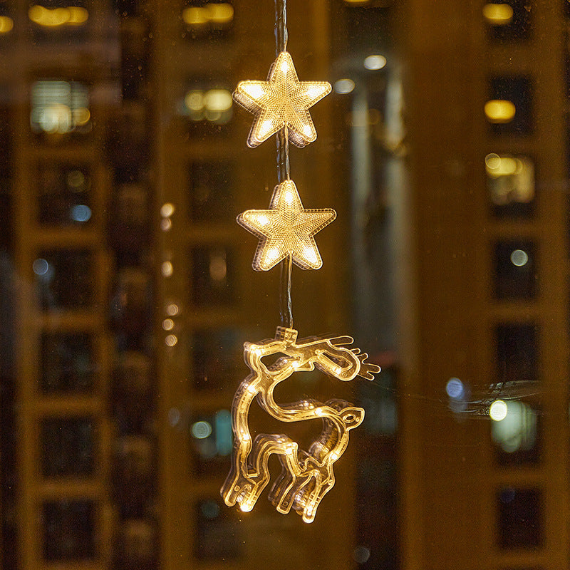 Christmas Suction Cup Window LED Lights - Silhouette Hanging Holiday Lamp | Battery Operated Showcase Night-Light | Warm & RGB