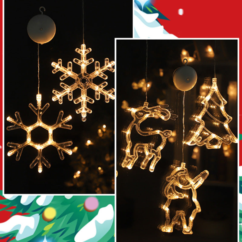 Christmas Suction Cup Window LED Lights - Silhouette Hanging Holiday Lamp | Battery Operated Showcase Night-Light | Warm & RGB