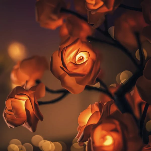 Forever Rose Tree Lamp - LED Tabletop Lighted Bonsai Sconce | Romantic Handmade Bedside Night-Light | Whimsical Holiday Gift