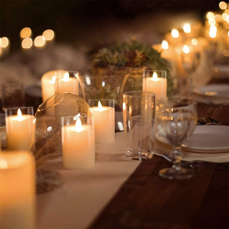 Flickering Flameless LED Candles with Glass Holder - Real Wax Remote Control Pillars | Moving Wick Amber Landscape Lights