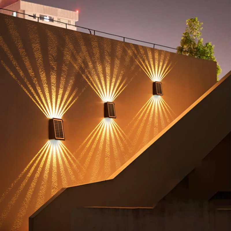 Outdoor Waterproof 4 LED Solar Wall Decorative Spotlight - Modern Up & Down Wall Mount Sconce | IP65 Solar Powered Fence Light
