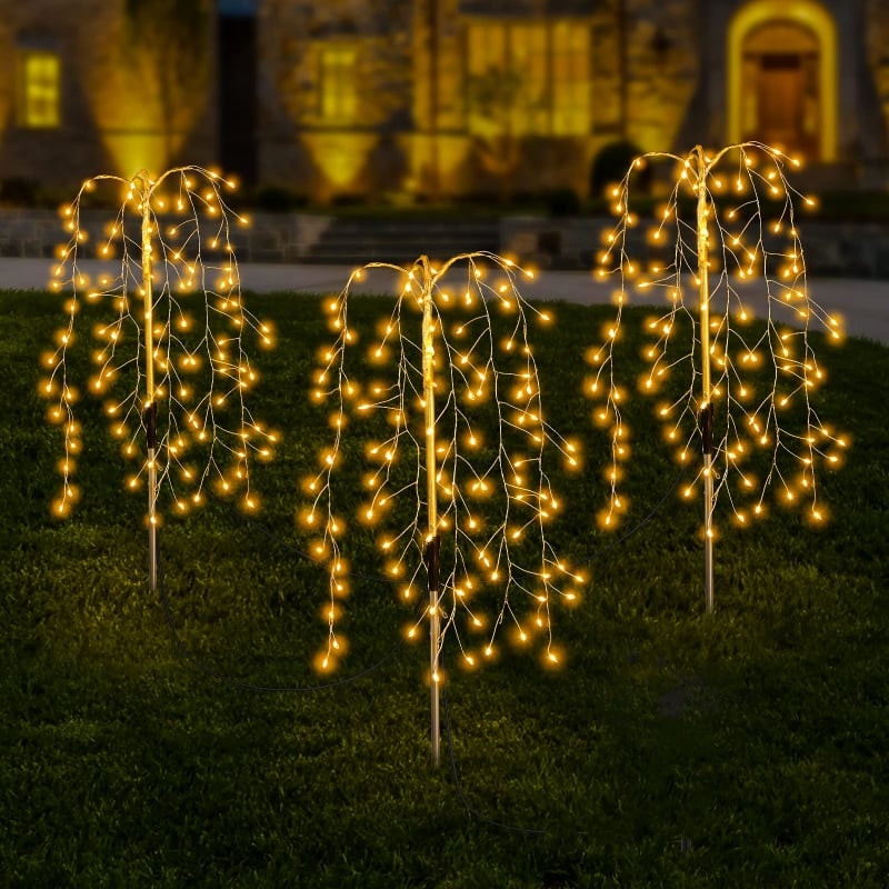 Solar Garden Lights Outdoor Decor - 100 LED Firework & Flame Effect Stake Light | Waterproof Pathway & Patio Accent |
