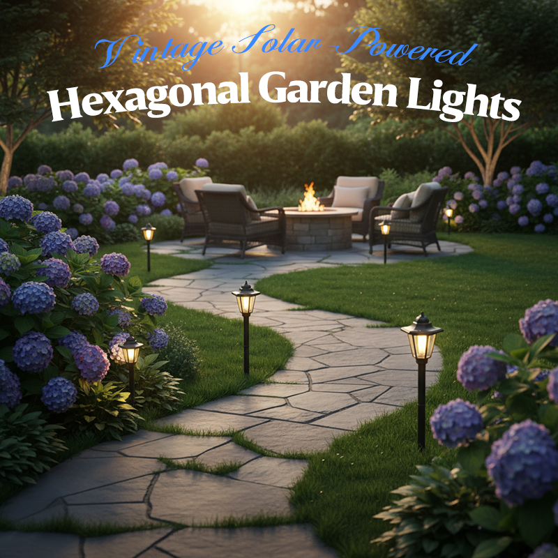 Vintage Solar-Powered Hexagonal Garden Lights - Retro Palace Lantern Stake & Post Mount | Waterproof LED Pathway Sconce