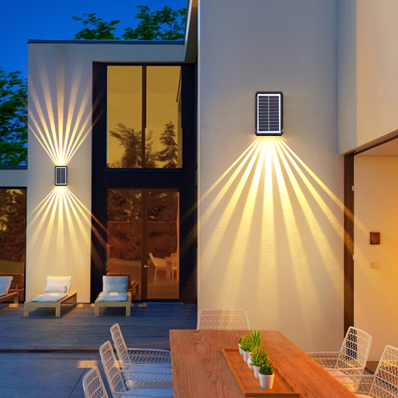Outdoor Waterproof 4 LED Solar Wall Decorative Spotlight - Modern Up & Down Wall Mount Sconce | IP65 Solar Powered Fence Light