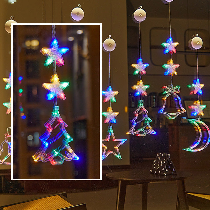 Christmas Suction Cup Window LED Lights - Silhouette Hanging Holiday Lamp | Battery Operated Showcase Night-Light | Warm & RGB