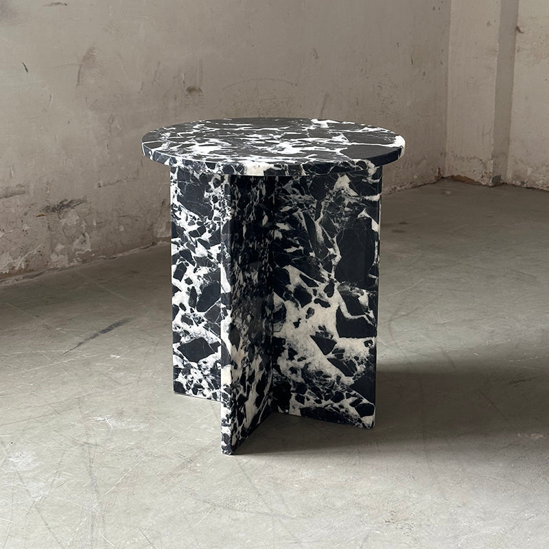 Rosie Marble Side Table - Bulgari & Travertine Natural Stone Pedestal | Luxury Minimalist Bedside Table