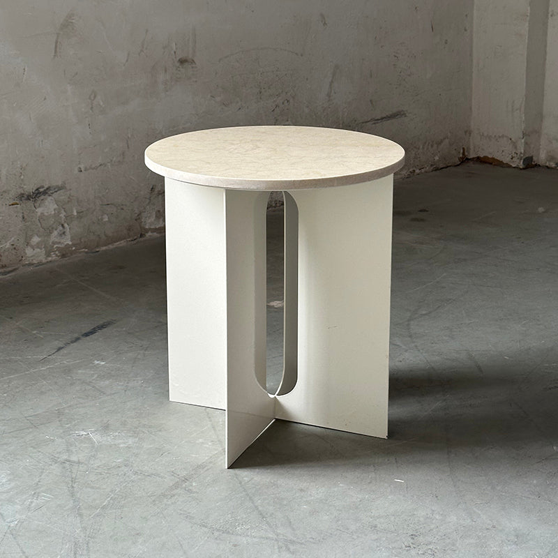 Rosie Marble Side Table - Bulgari & Travertine Natural Stone Pedestal | Luxury Minimalist Bedside Table