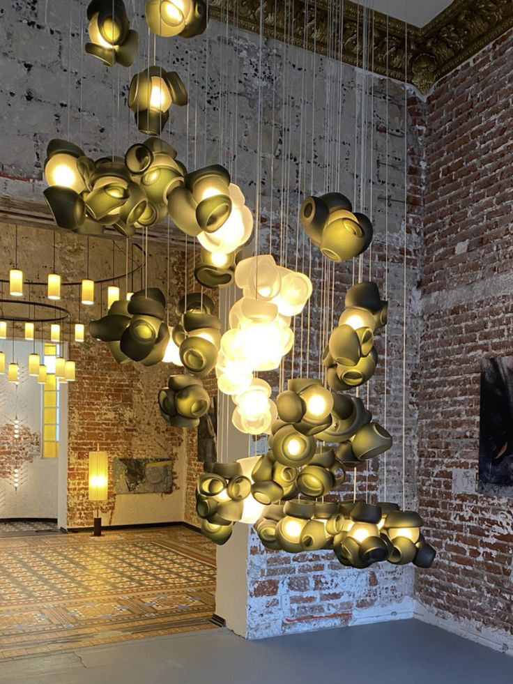 Process Glass Pendant Light - Modern Hand-Blown Opal Glass & Basket Shade