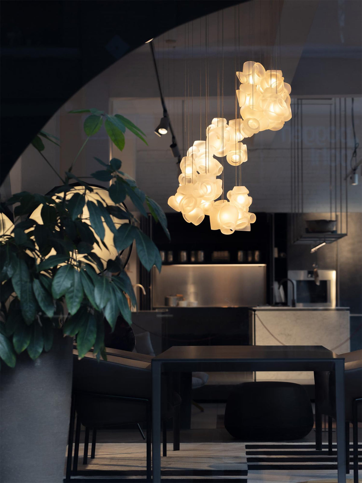 Process Glass Pendant Light - Modern Hand-Blown Opal Glass & Basket Shade