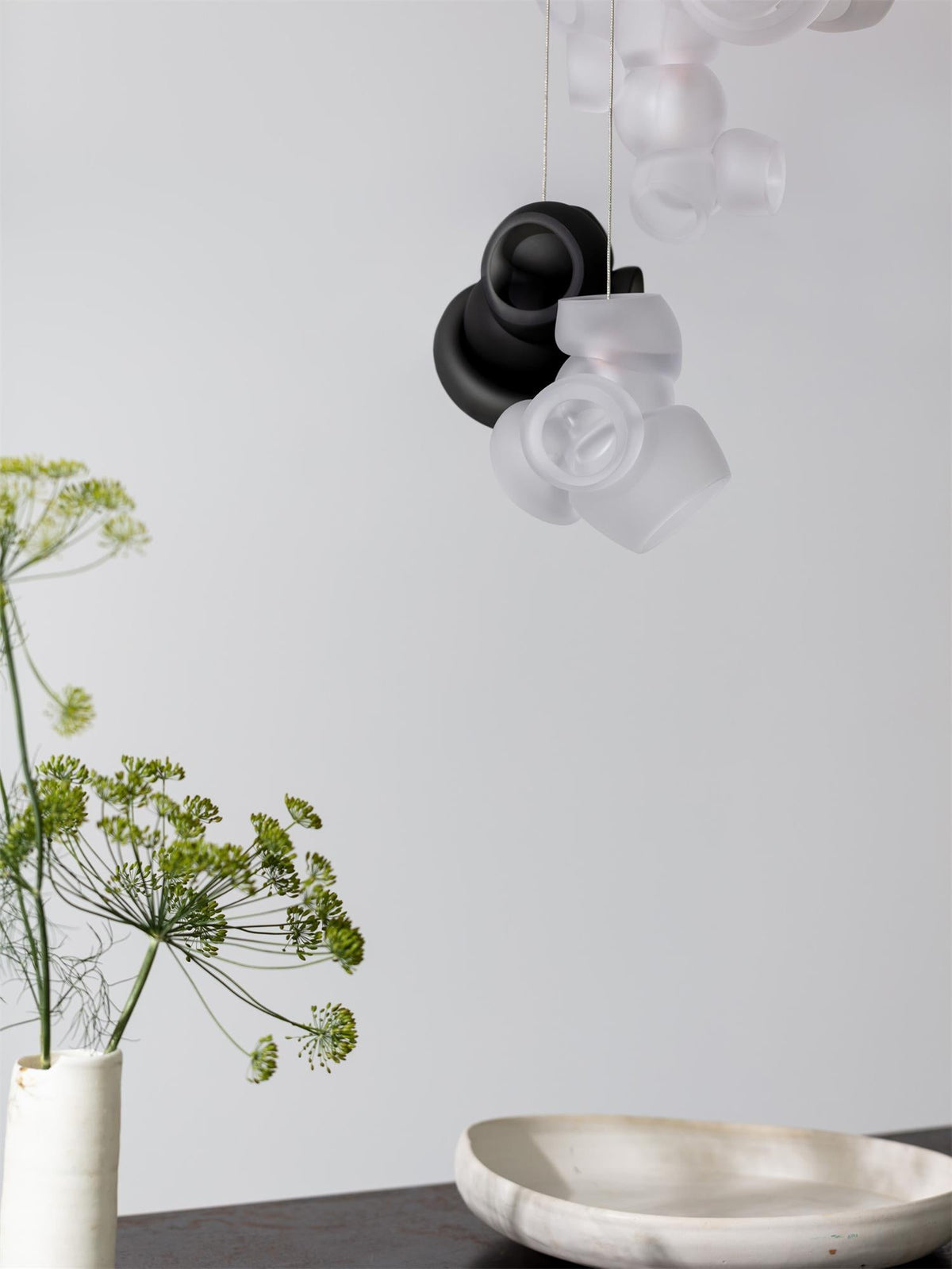 Process Glass Pendant Light - Modern Hand-Blown Opal Glass & Basket Shade