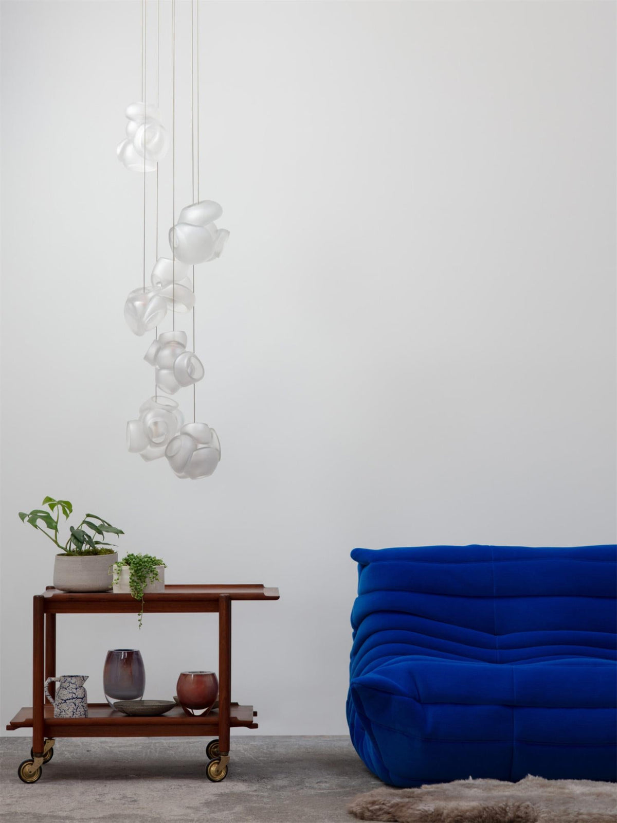 Process Glass Pendant Light - Modern Hand-Blown Opal Glass & Basket Shade
