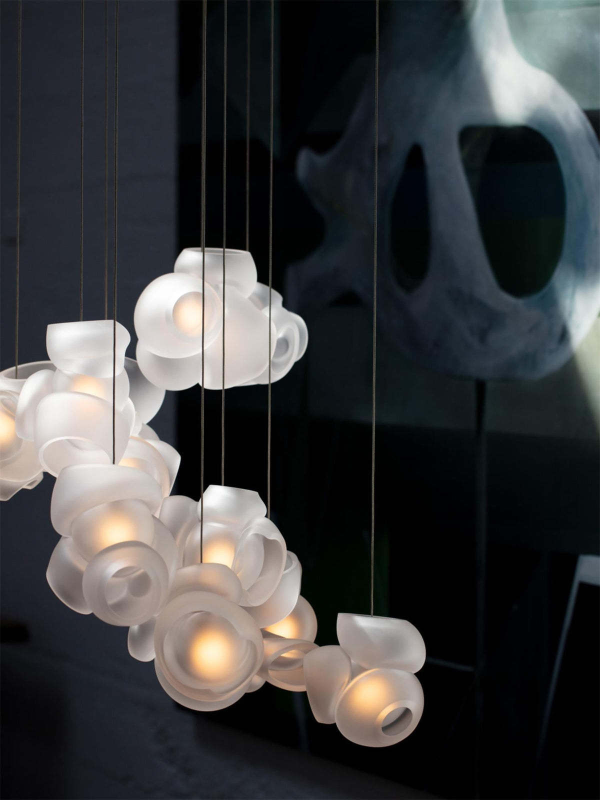 Process Glass Pendant Light - Modern Hand-Blown Opal Glass & Basket Shade
