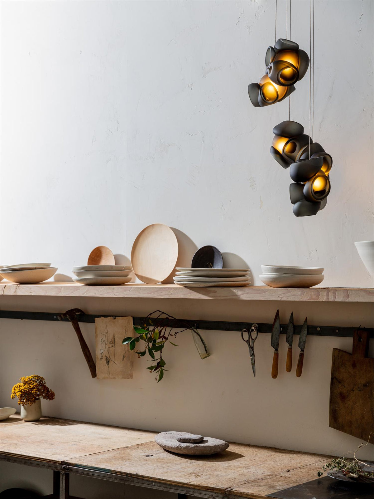 Process Glass Pendant Light - Modern Hand-Blown Opal Glass & Basket Shade