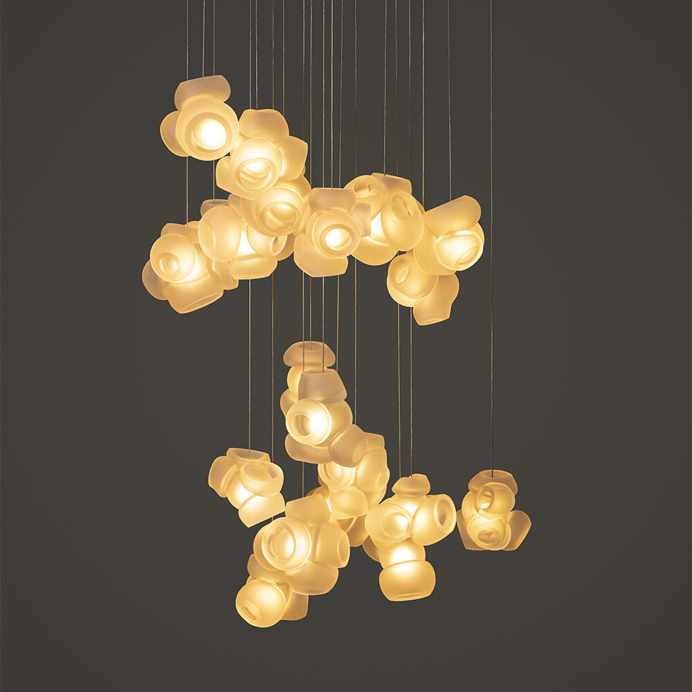 Process Glass Pendant Light - Modern Hand-Blown Opal Glass & Basket Shade