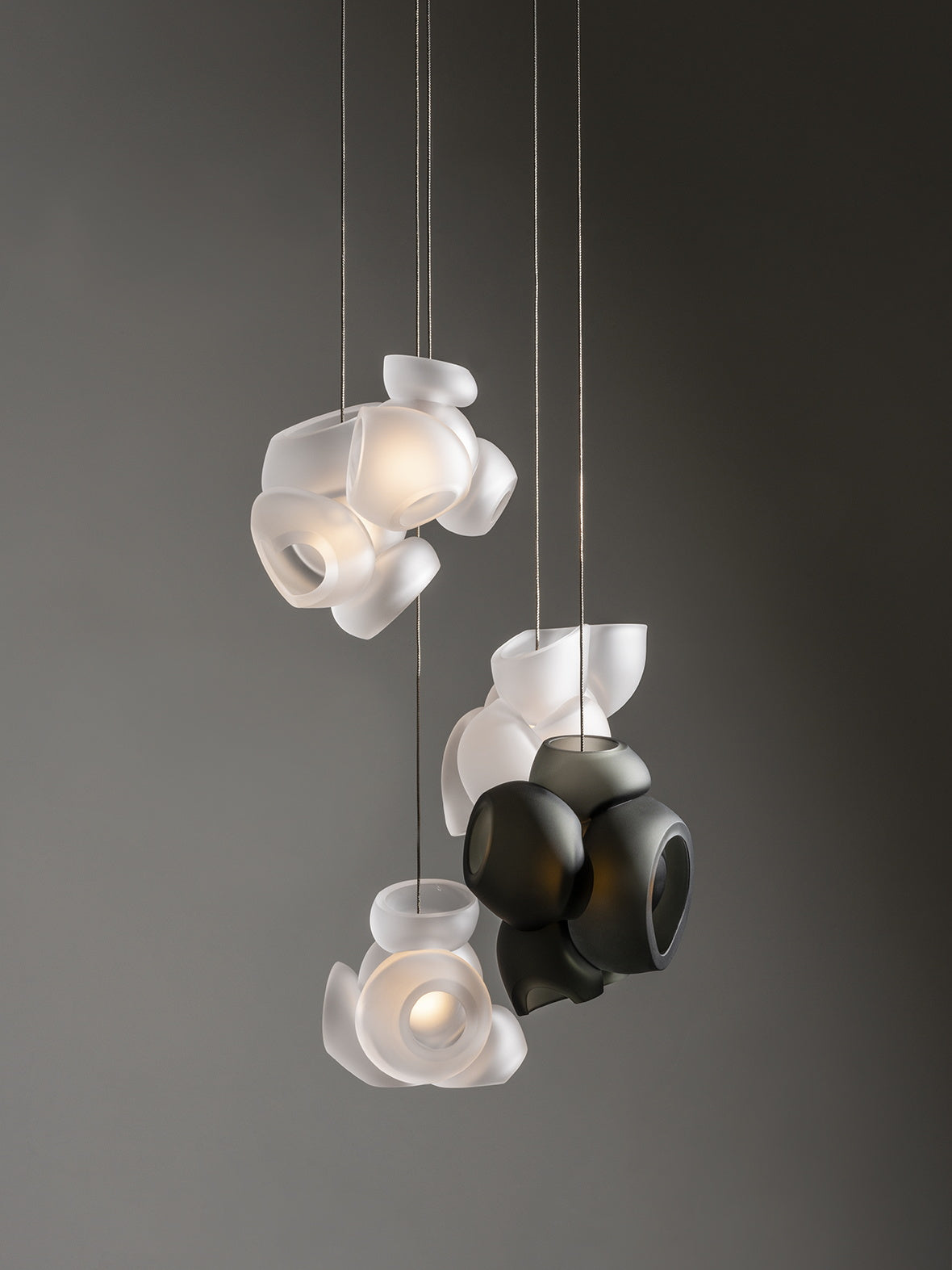 Process Glass Pendant Light - Modern Hand-Blown Opal Glass & Basket Shade