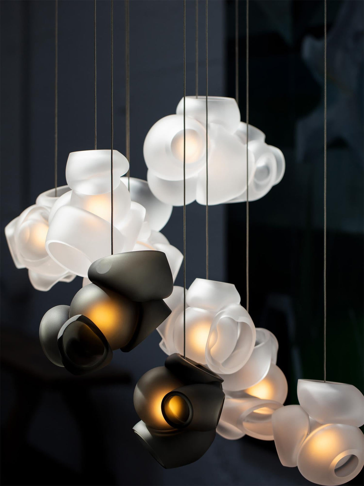 Process Glass Pendant Light - Modern Hand-Blown Opal Glass & Basket Shade